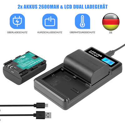 2x 2.6Ah LP-E6 Akku + LCD Ladegerät Für Canon LP-E6NH EOS 90D 60D 5DS 7D Mark II