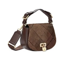 Ralph Lauren Glen Plaid Haircalf/Leather Tanner Medium Crossbody Brown Bag  $395