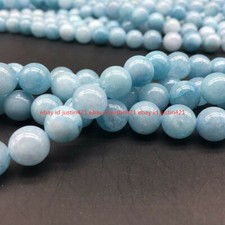 Natural 6/8/10/12mm Blue Aquamarine Gemstone Round Loose Beads 15'' Strand