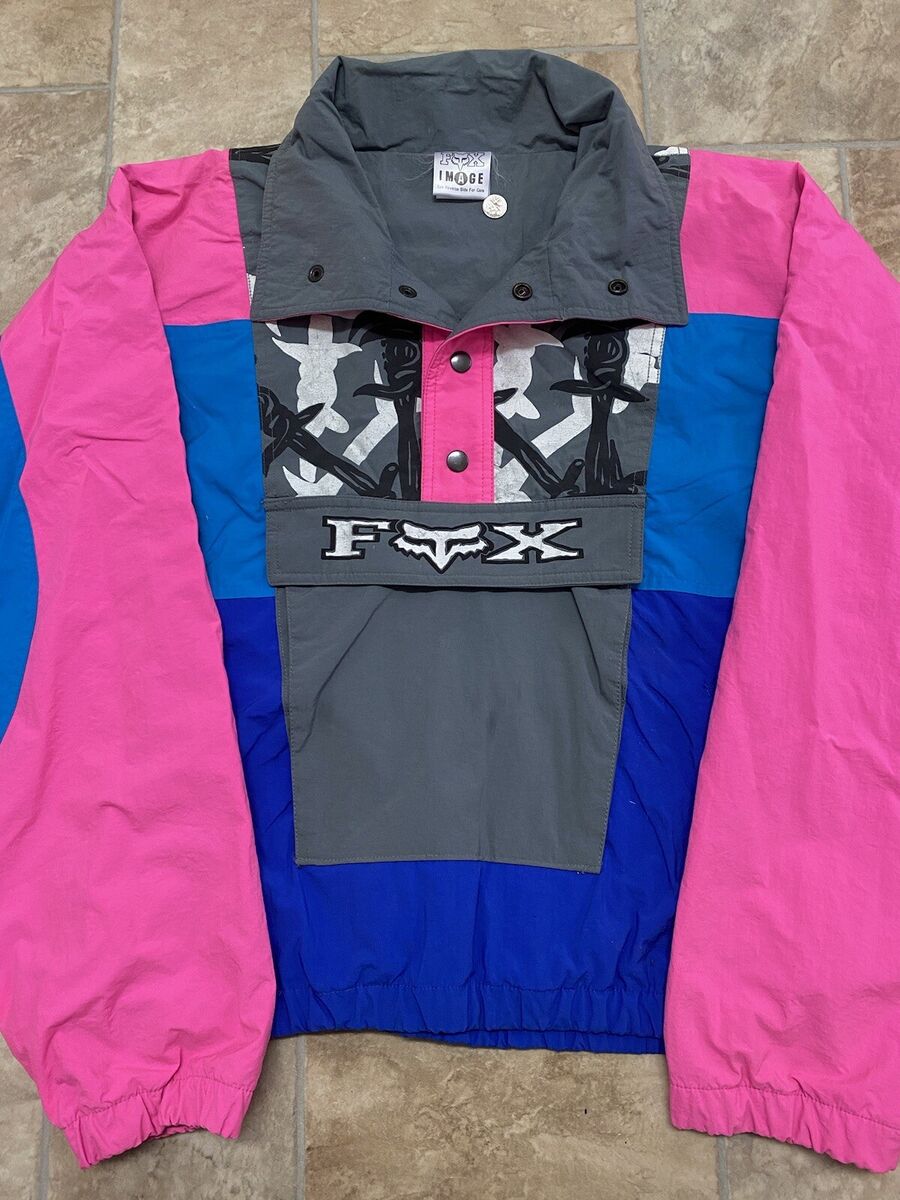 Vintage 1989 FOX RACING Anorak Jacket Pink Blue Barbed Wire Vintage 1989 FOX RACING Anorak Jacket Pink Blue Barbed Wire