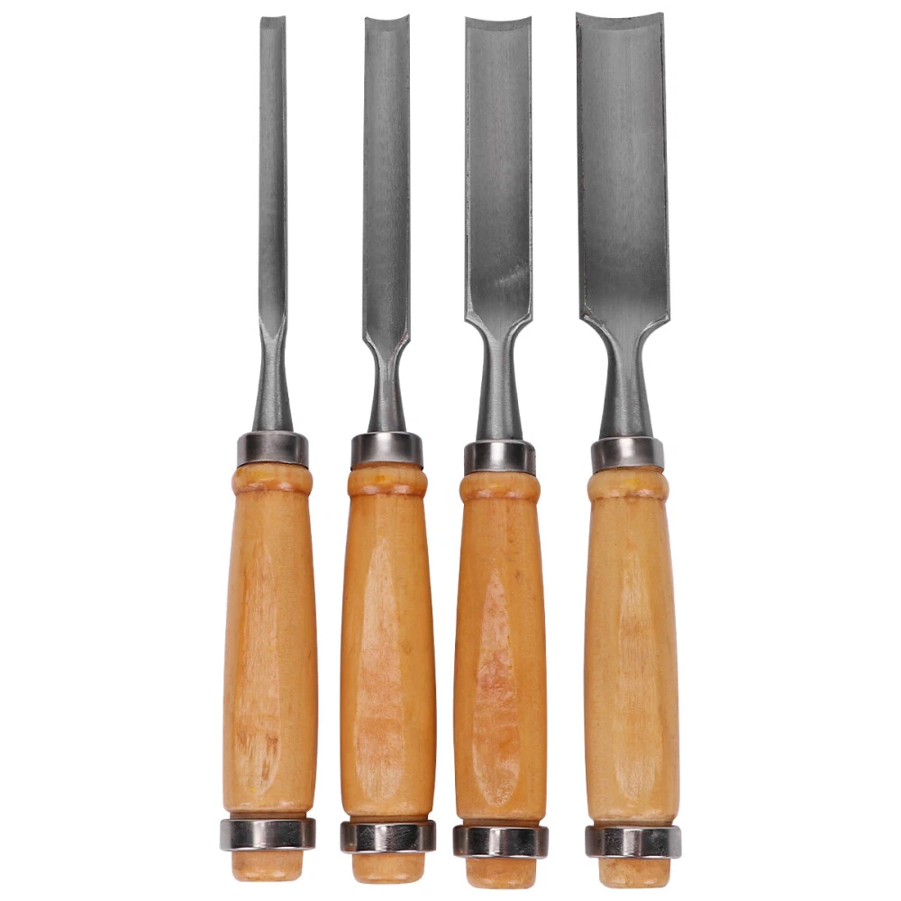 GREBSTK 4pcs Professional Wood Chisel Tool Sets Sturdy Chrome Vanadium Steel Chisel, 1/4 inch,1/2 inch,3/4 inch,1 inch (Oxford Bag)