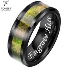 Tungsten Carbide Green Wood Cured Design Black Wedding Ring 8MM w/ FREE Engrave