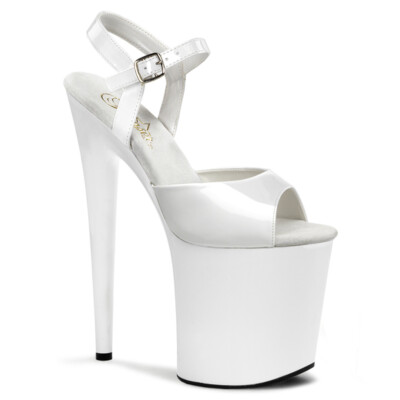 FLAMINGO-809 elegante Pleaser High-Heels Plateau Sandaletten weiß Lack günstig