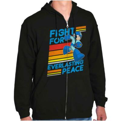 Mega Man 90s Gamer Anime Cartoon Character Sweatshirt Zip Up Hoodie Men Women