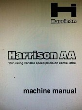 Harrison Model AA 13" Variable Speed Precision Lathe Machine Manual Copy