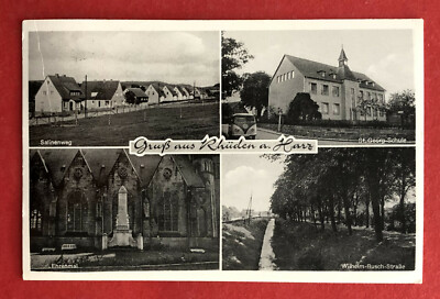 Postcard Rhüden near Seesen 1966 Salinenweg, memorial, St. Georg School (76288