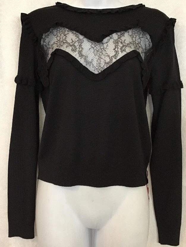 Top Valentino nero lana pizzo volant davanti nuovo con etichetta taglia small