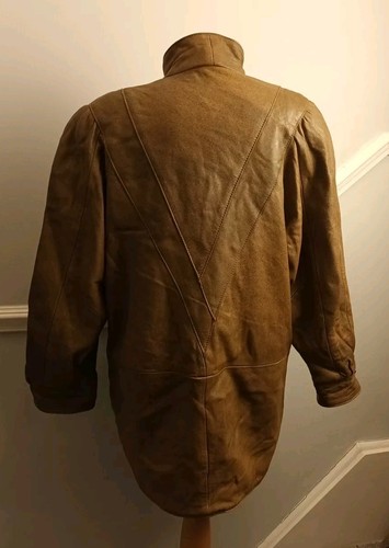 Women's Vintage 70s Leather Jacket Large Brown Italian Lined Button Up - Picture 5 of 8