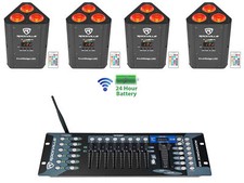  4 Rockville RockWedge LED Battery Powered Par Lights Wireless DMX Controller
