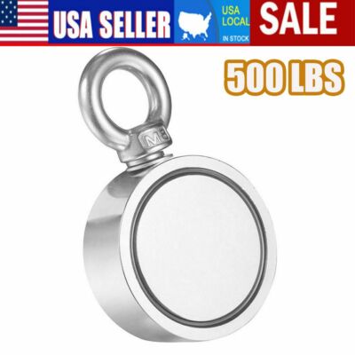 US 500LBS Double Sided Super Strong Neodymium Fishing Magnet Power Pulling Force