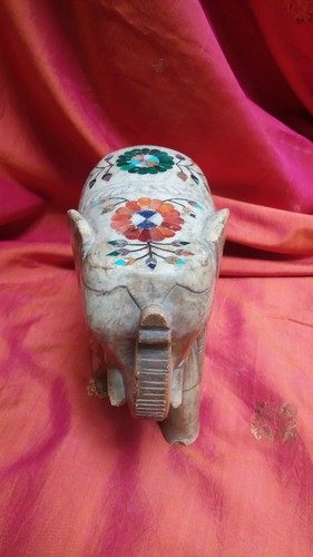 Elephant Vintage Marble Statue Pietra Dura Semi precious stones Sculpture India - Picture 5 of 8