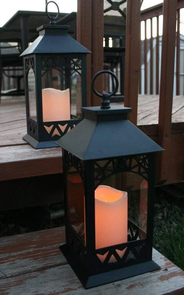 Better Homes & Gardens Decorative Black Metal Battery Operated Outdoor  Lantern with Removable LED Candle 12inH 