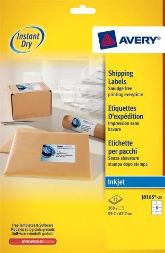 Avery labels J8165-25 Instant dry inkjet labels, 8/sheet, 25 shts/pk 200 total