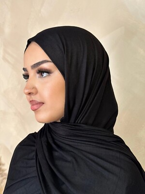 JERSEY SCARF Shawl Wrap Hijab Stretchy Big Large Plain Lycra BLACK, WHITE,  NAVY UK