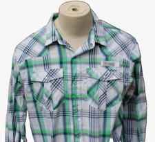 Columbia PFG Omni Shade Shirt Size L Mens Pearl Snap Plaid Long Sleeve w/ Tab