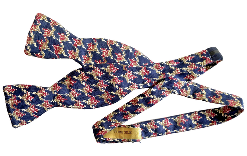 Vintage Paisley bow tie Pure silk self tie Blue with red and green print 1970s - Picture 2 of 2
