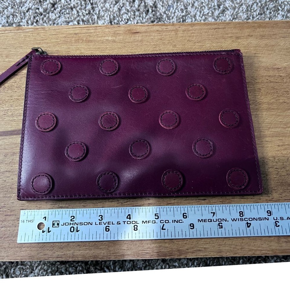 Madewell Burgundy Leather Clutch Purse with Polka Dot Embossed Design