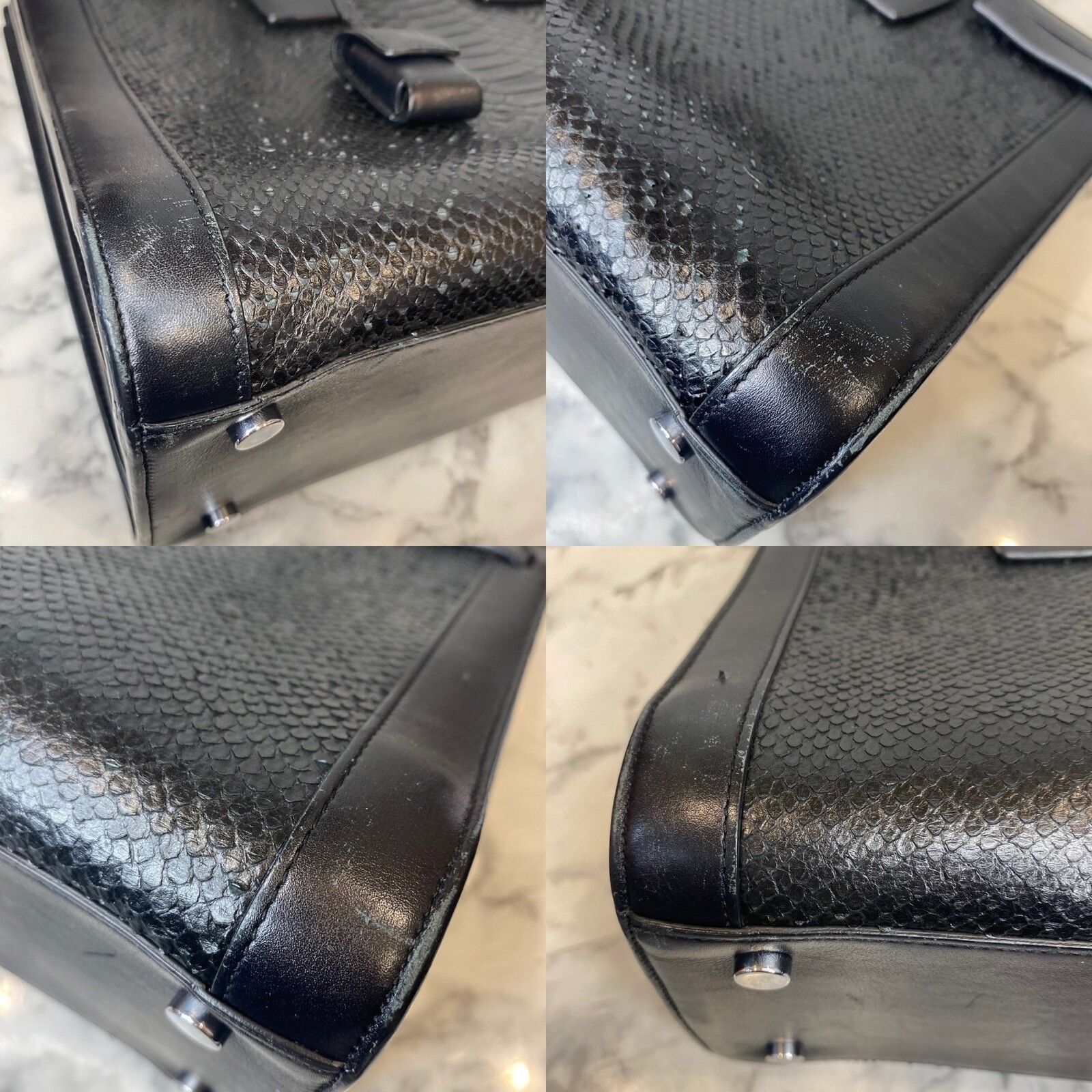 SAINT LAURENT Black Python Embossed Leather Small… - image 8