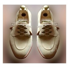 Handmade Men's Beige Suede Cross Lace Up Dress Shoes, Genuine Leather, Sale !!!