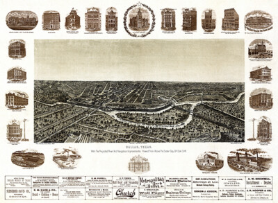 Dallas, Texas - 1892 - Aerial Bird's Eye View Map Poster