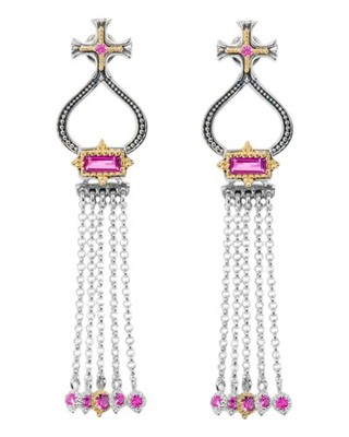 Konstantino Dome Sterling Silver 18K Gold Corundum Tassle Earrings SKKJ705-538
