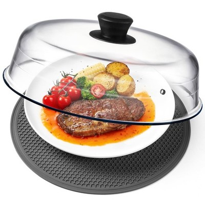 2 in 1, Glass Microwave Splatter Cover for Food & Microwave Place Mat, Plate ...