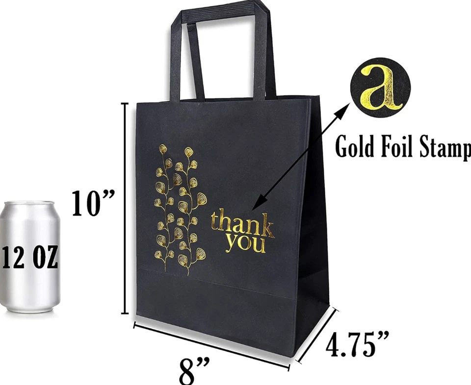 Bolsas de regalo de agradecimiento a granel 50 piezas 8X4,75X10 pulgadas papel Kraft negro mediano Foto 3 de 4