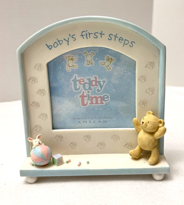 Teddy Time Baby's first steps photo frame 3D Bear Bunny Ball Stand Alone blue