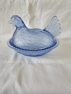 Blue Glass Hen On Nest