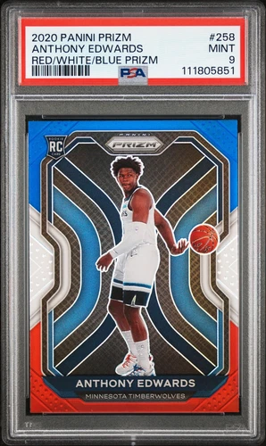 2020 PANINI PRIZM RED/WHITE/BLUE PRIZM #258 ANTHONY EDWARDS ROOKIE RC PSA 9