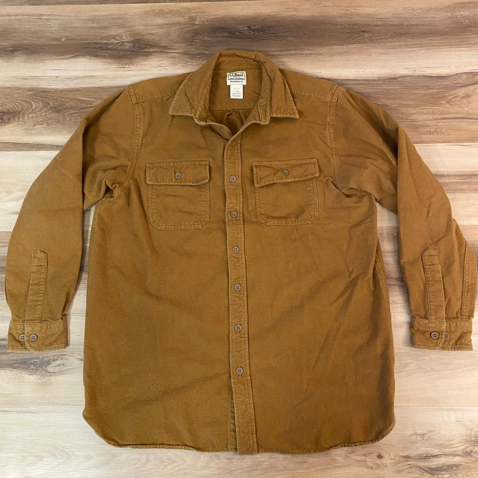 LL Bean Chamois Flannel Shirt Mens Large Tall LT Tall Brown Long Sleeve Workwear - Image 2 of 4