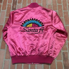 VTG 80'S SANTA FE STATION LAS VEGAS CASINO PINK SATIN BOMBER JACKET SZ L USA