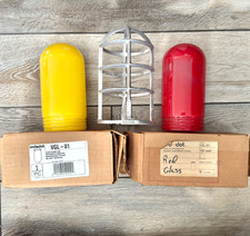 Red Dot Industrial Light Fixture Explosion Proof Red Yellow Glass & Cage NOS