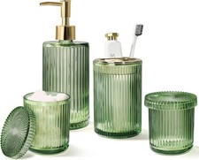 Green Glass Bathroom Accessories 4 Pcs, Green Bathroom Set, Soap Dispenser and T