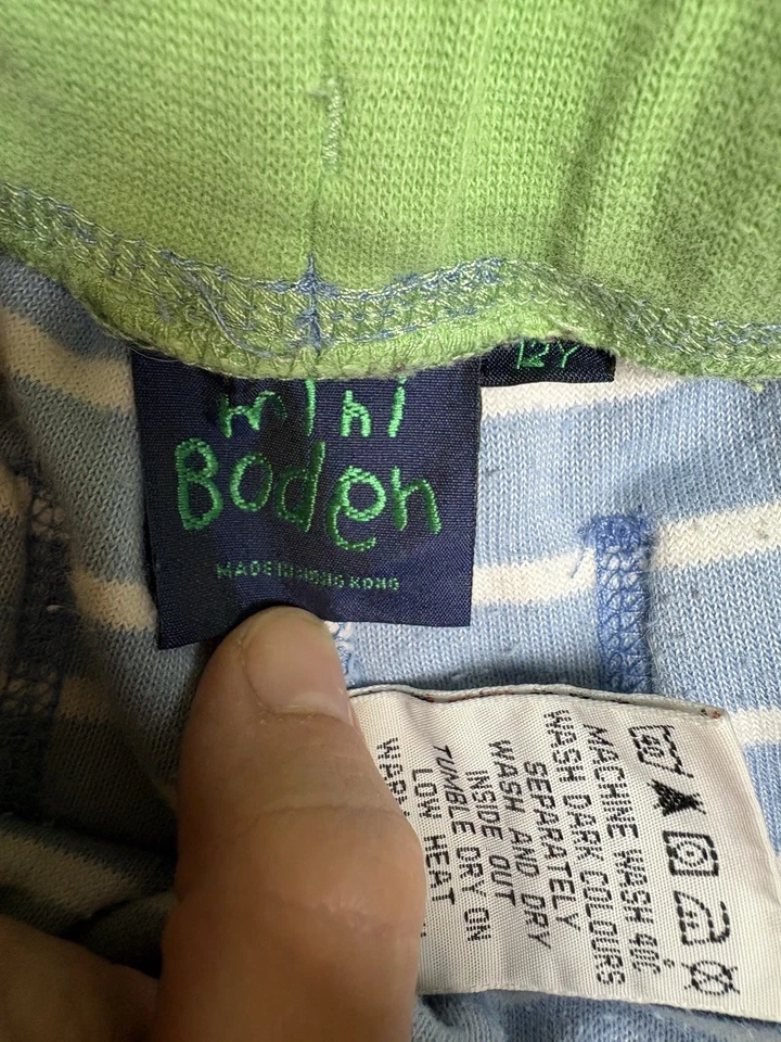 Pantalones de tela de rizo BODEN Mini talla 12 para niñas sudaderas a rayas azul blanco punto pequeño Foto 4 de 4