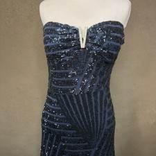 Love Reigns Navy Sequin Strapless Formal Gown Mermaid Prom Dress L