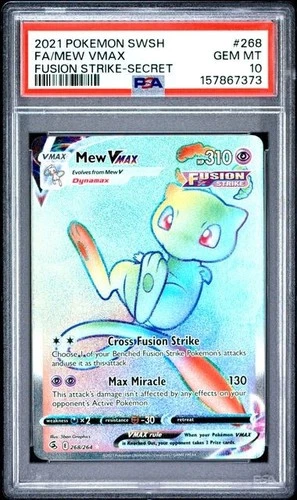 PSA 10 Mew Vmax 268/264 Pokemon Fusion Strike Secret Rare Rainbow Card
