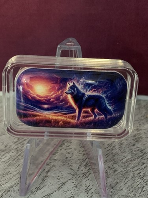 #ad Hayleybug Dawn#x27;s Silent Sentinel Wolf 2 oz silver Color Bar with stand $210.00