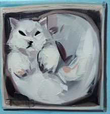 Jose Trujillo Fine Art PRINT 16x16" Collectible Artist Cat in Box Whimsical