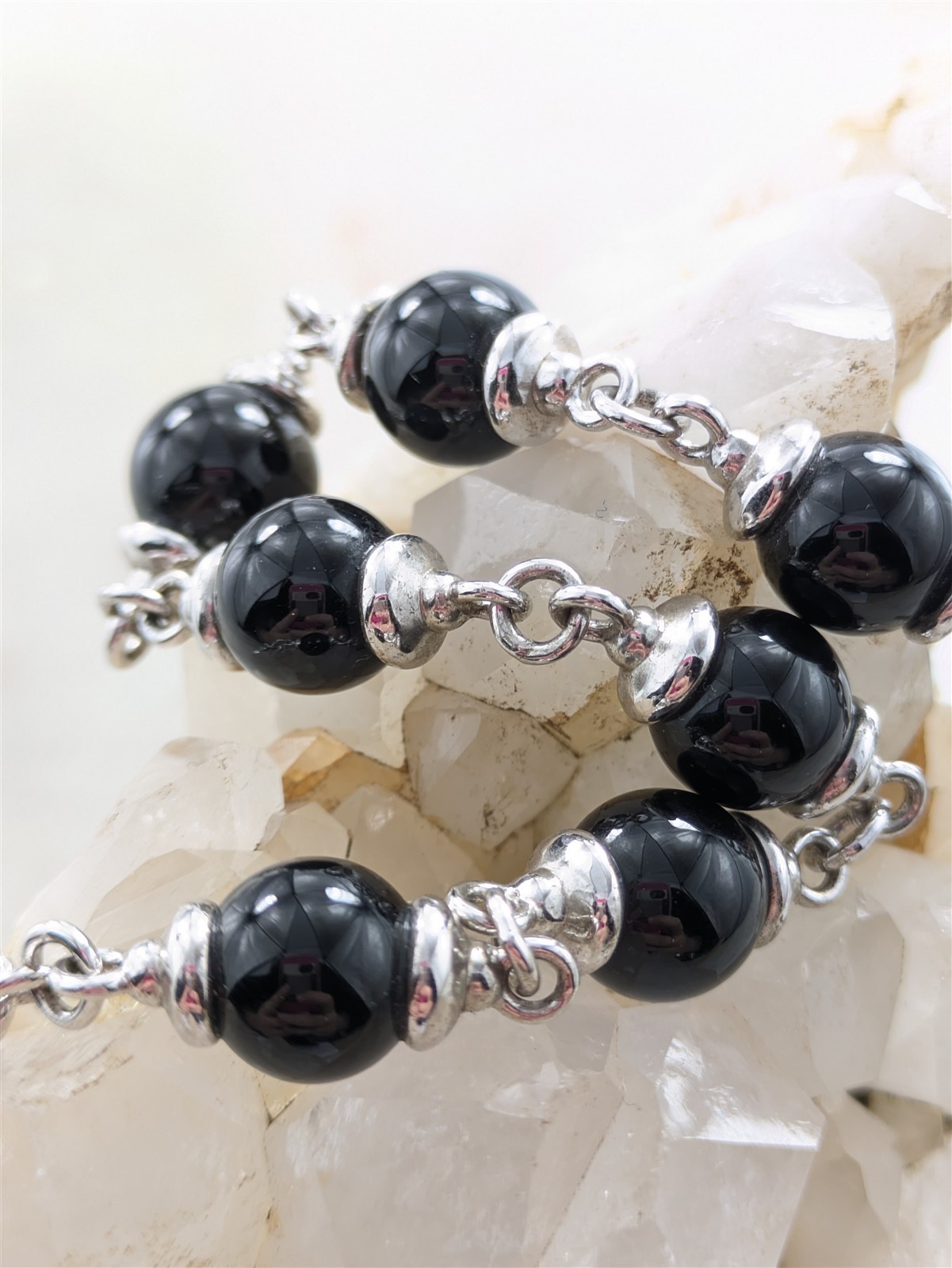 SJM Vintage Solid Sterling Silver Black Onyx Toggle Clasp Bracelet 22 Grams