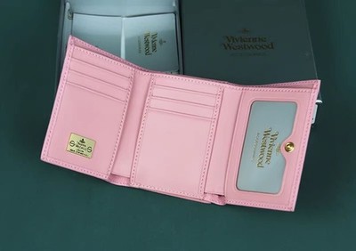 Vivienne Westwood ピンク レザー ケース Vivienne Westwood Tri fold Wallet Light Peach Pink leather Orb