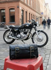 Superb Leather Vintage Motorcycle 2 Strap Buckle Closure Tool Black Bag...