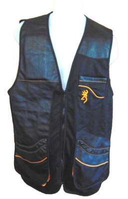 BROWNING ''THE BEST THERE IS'' MENS BLACK LEATHER,COTTON BLEND HUNTING VEST~L