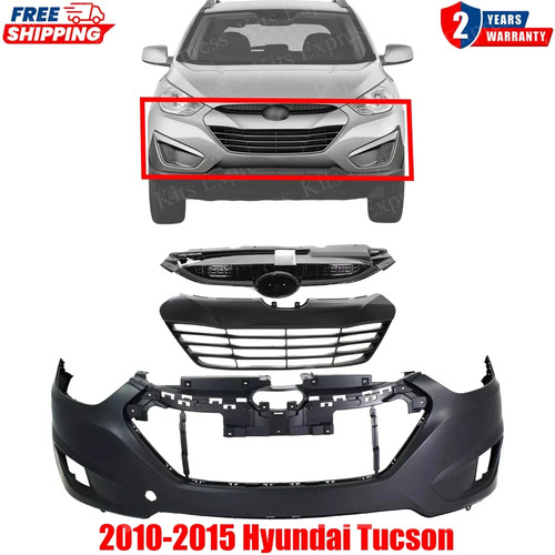 Front Bumper Cover Primed & Bumper Grille For 2010-2015 Hyundai Tucson