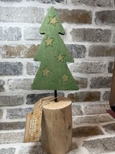 Hand-Carved Wooden Christmas Tree Rustic Tabletop Holiday Decor