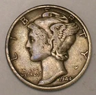 1944 Mercury Winged Head Dime 10 Cents Silver Coin VF Tone