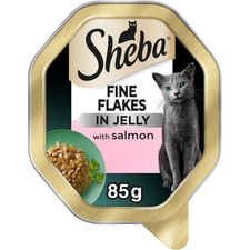 44 x 85g Sheba Fine Flakes Adult Wet Cat Food Trays Salmon Jelly 8.77 per kilo