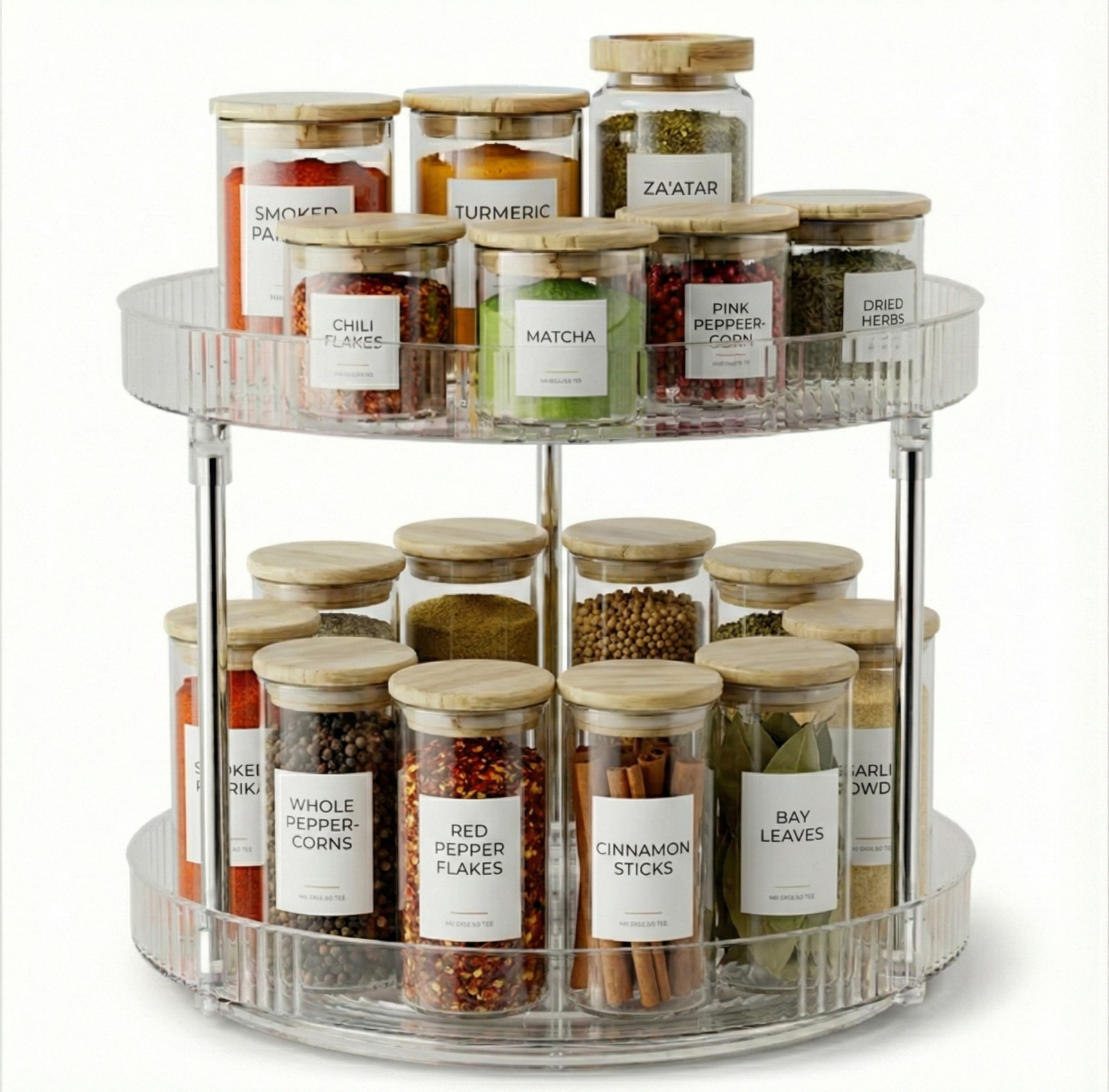2 Tier Lazy Susan Turntable Organizer Rotating Spice Rack Kitchen Cabinet Pantry
