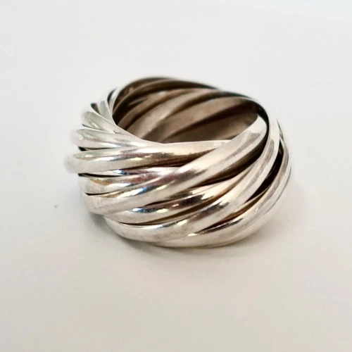 Vintage Sterling  Silver  19-Band Interlocking Rolling Ring – Size 8