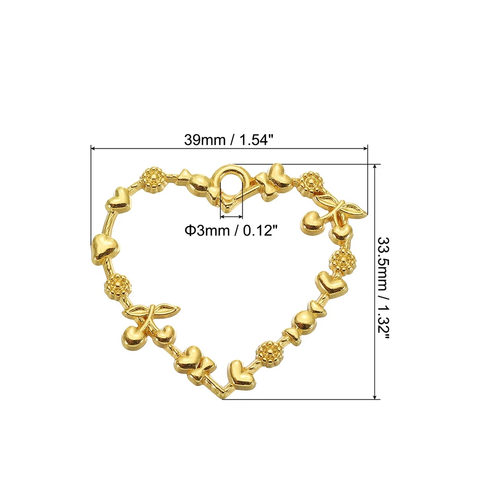 10Pcs Heart Flower Shape Alloy Open Back Bezel Pendants Resin Frame Gold Tone Foto 2 de 4